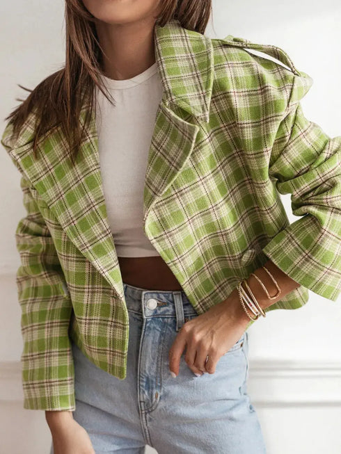 'Eilith' Cropped Plaid Jacket - Celes Fashion